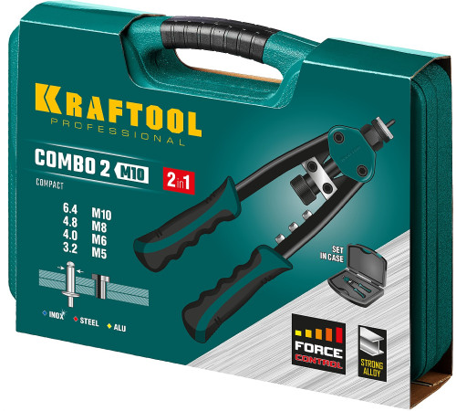 KRAFTOOL Combo2-M10, 2 вида заклёпок, комбинированный двуручный заклепочник в кейсе (31181) купить в Сочи KRAFTOOL Combo2-M10, 2 вида заклёпок, комбинированный двуручный заклепочник в кейсе (31181) купить в Сочи