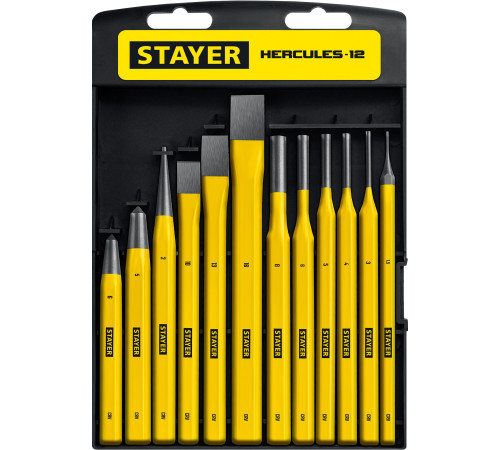 STAYER Hercules, 12 предметов, набор зубил и кернеров в пластиковом держателе, Professional (21077-H12) купить  в Сочи
