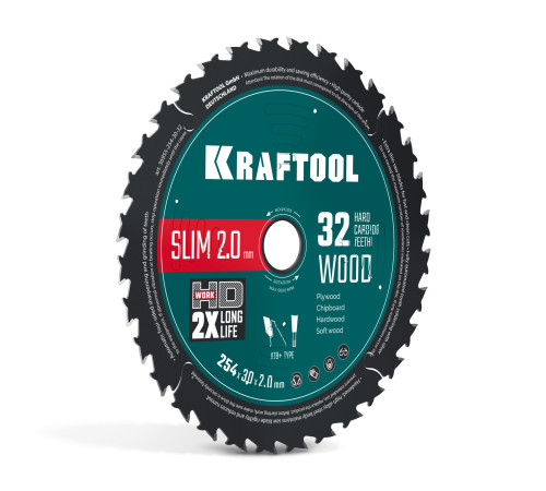 KRAFTOOL Slim wood cut 254 х 30 x 2.0 мм, 32Т, диск пильный по дереву, (36955-254-30-32) купить  в Сочи