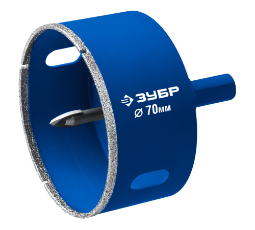 ЗУБР АГК d 70 мм (центр. сверло, трехгр. хвост, Р60), Алмазная коронка, Профессионал (29850-70) купить  в Сочи