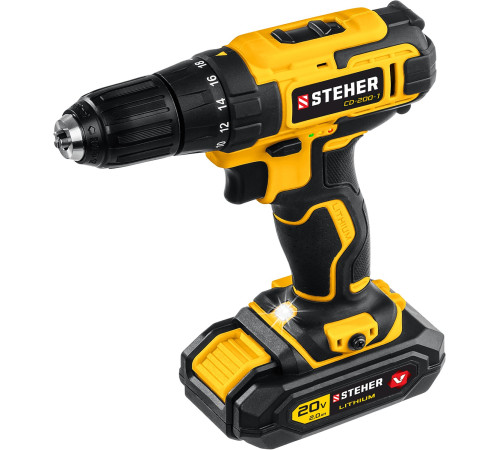 STEHER V1, 20 В, 40 Н·м, 1 АКБ (2 А·ч), дрель-шуруповерт, кейс (CD-200-1) купить  в Сочи