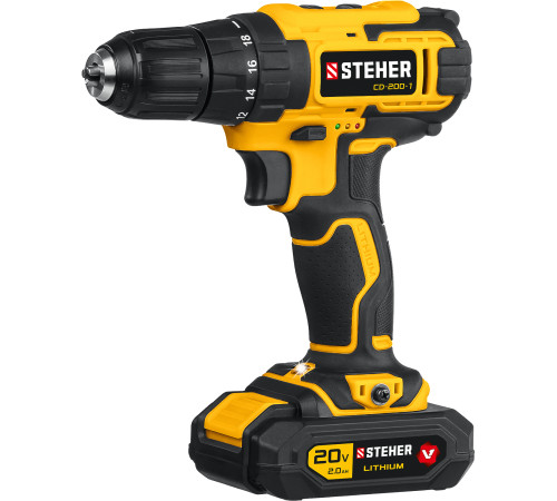 STEHER V1, 20 В, 40 Н·м, 1 АКБ (2 А·ч), дрель-шуруповерт, кейс (CD-200-1) купить  в Сочи