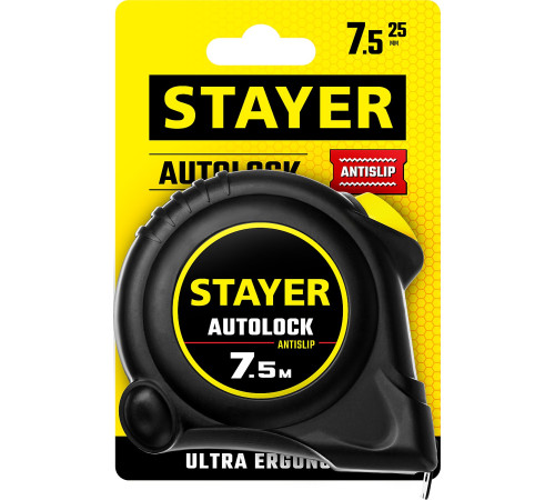 STAYER AutoLock, 7.5 м х 25 мм, рулетка с автостопом (2-34126-07-25) купить  в Сочи