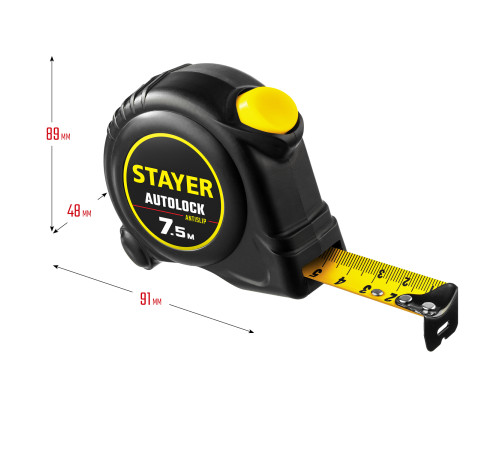 STAYER AutoLock, 7.5 м х 25 мм, рулетка с автостопом (2-34126-07-25) купить  в Сочи