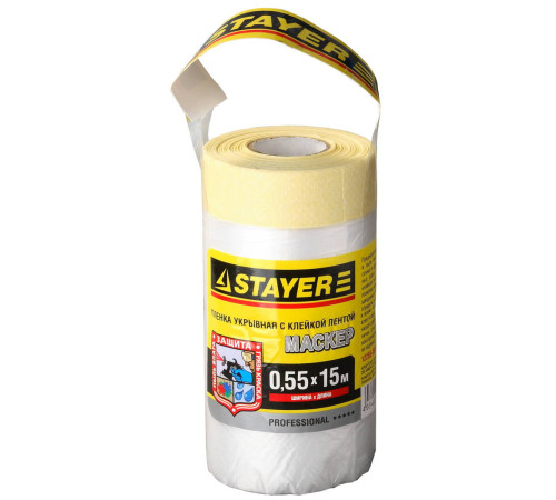STAYER 15 м, 0.55 м, 9 мкм, с клейкой лентой маскер, защитная пленка, Professional (12255-055-15) купить в Сочи STAYER 15 м, 0.55 м, 9 мкм, с клейкой лентой маскер, защитная пленка, Professional (12255-055-15) купить в Сочи