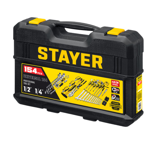 STAYER UNIVERSAL 150, 150 предм., (1/2″+ 1/4″), универсальный набор инструмента, Professional (27710-H150) купить  в Сочи