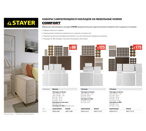 STAYER белые, самоклеящиеся, 175 шт, набор мебельных накладок (40917-H175) купить в Сочи STAYER белые, самоклеящиеся, 175 шт, набор мебельных накладок (40917-H175) купить в Сочи