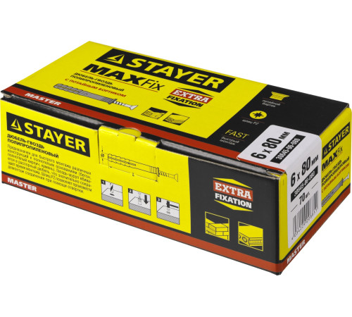 STAYER 6 х 80 мм, потайной бортик, 70 шт, дюбель-гвоздь (30645-06-080) купить  в Сочи