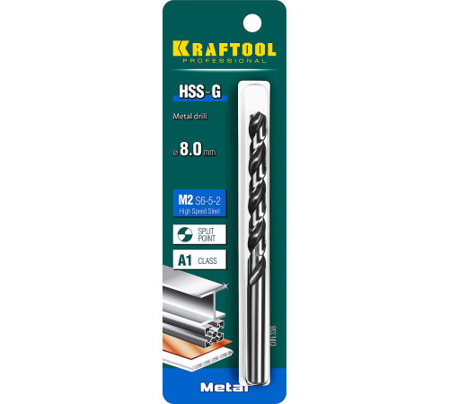 KRAFTOOL HSS-G, 8.0 х 117 мм, сталь P6M5, сверло по металлу (29651-8) купить в Сочи KRAFTOOL HSS-G, 8.0 х 117 мм, сталь P6M5, сверло по металлу (29651-8) купить в Сочи