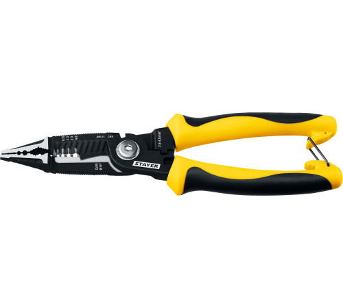 STAYER XM-21, резка d 14мм, зачистка 0.75 – 25 мм2, кримпер 2.5 мм2, плоскогубцы 210 мм, электромонтажные клещи, Professional (23342-21) купить  в Сочи