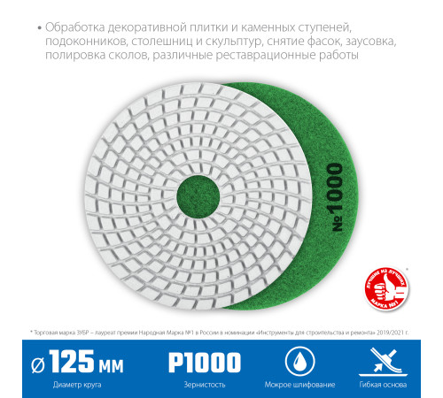 ЗУБР 125 мм, №1000, мокрое шлифование, алмазный гибкий шлифовальный круг АГШК, Профессионал (29867-1000) купить  в Сочи