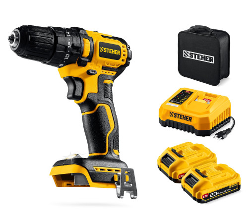 STEHER 20 В, 45 Н·м, 2 АКБ LMS (2 А·ч), бесщеточная ударная дрель-шуруповерт, сумка (CBS-45-22) купить в Сочи STEHER 20 В, 45 Н·м, 2 АКБ LMS (2 А·ч), бесщеточная ударная дрель-шуруповерт, сумка (CBS-45-22) купить в Сочи