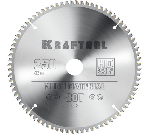 KRAFTOOL Multi Material, 250 х 32 мм, 80Т, пильный диск по алюминию (36953-250-32) купить  в Сочи