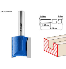 ЗУБР 24 x 25 мм, хвостовик 8 мм, фреза пазовая прямая, Профессионал (28753-24-25)
