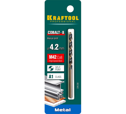 KRAFTOOL COBALT-8, 4.2 х 75 мм, сталь М42, HSS-Co(8%), сверло по металлу (29656-4.2) купить в Сочи KRAFTOOL COBALT-8, 4.2 х 75 мм, сталь М42, HSS-Co(8%), сверло по металлу (29656-4.2) купить в Сочи