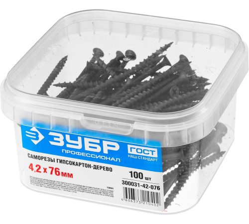 ЗУБР СГД, 76 х 4.2 мм, фосфатированное покрытие, 100 шт, саморез гипсокартон-дерево, Профессионал (300031-42-076) купить  в Сочи