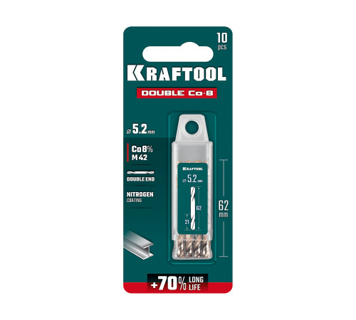KRAFTOOL DOUBLE Сo-8 5.2х62мм, Сверло двухстороннее по металлу, сталь M42(+8%Co), класс А (29654-5.2-10) купить в Сочи KRAFTOOL DOUBLE Сo-8 5.2х62мм, Сверло двухстороннее по металлу, сталь M42(+8%Co), класс А (29654-5.2-10) купить в Сочи