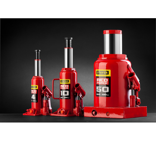STAYER RED FORCE, 30 т, 285 - 465 мм, бутылочный гидравлический домкрат, Professional (43160-30) купить в Сочи STAYER RED FORCE, 30 т, 285 - 465 мм, бутылочный гидравлический домкрат, Professional (43160-30) купить в Сочи