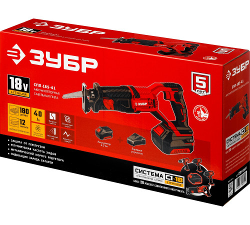 ЗУБР С1-18, 18 В, 180 мм, 1 АКБ (4 А·ч), сабельная пила (СПЛ-185-41) купить  в Сочи