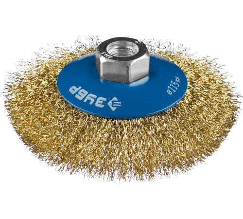 ЗУБР 115 мм, витая стальная латунированная проволока 0.3 мм, коническая щетка-крацовка для УШМ, Профессионал (35267-115) купить  в Сочи