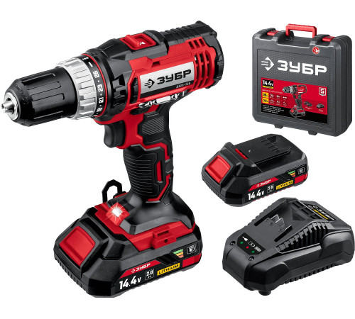 ЗУБР С1, 14.4 В, 35 Н·м, 2 АКБ (2 А·ч), дрель-шуруповерт, кейс (ДШЛ-145-22) купить  в Сочи