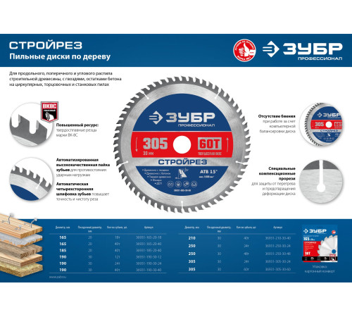 ЗУБР Стройрез, 165 х 20 мм, 40Т, пильный диск по строительной древесине, Профессионал (36931-165-20-40) купить  в Сочи