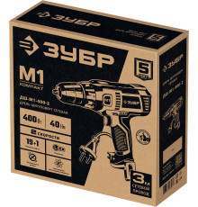 ЗУБР 400 Вт, 40 Н·м, сетевая дрель-шуруповерт (ДШ-М1-400-2)