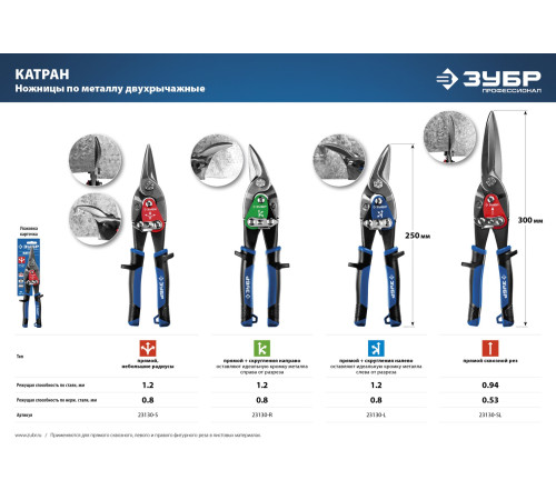 ЗУБР 250 мм, прямые ножницы по металлу, Профессионал (23130-S) купить  в Сочи