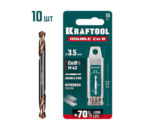 KRAFTOOL DOUBLE Сo-8 3.5х52мм, Сверло двухстороннее по металлу, сталь M42(+8%Co), класс А (29654-3.5-10) купить  в Сочи