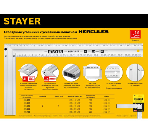 STAYER 500 мм, жесткий столярный угольник, Professional (3432-50) купить  в Сочи