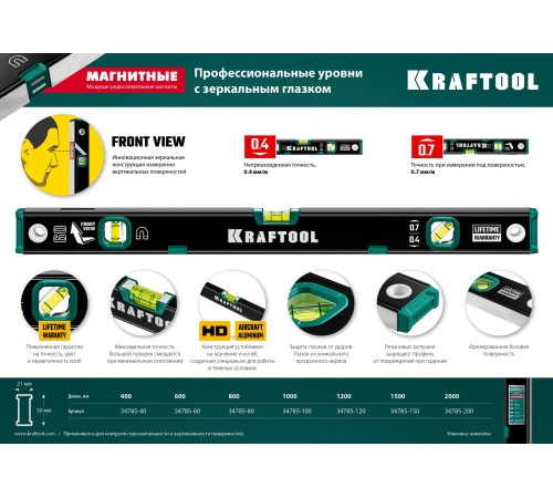 KRAFTOOL 800 мм, усиленный профиль, с зеркальным глазком, магнитный уровень (34785-80) купить  в Сочи