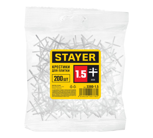 STAYER 1,5 мм, 200 шт, крестики для плитки (3380-1,5) купить в Сочи STAYER 1,5 мм, 200 шт, крестики для плитки (3380-1,5) купить в Сочи