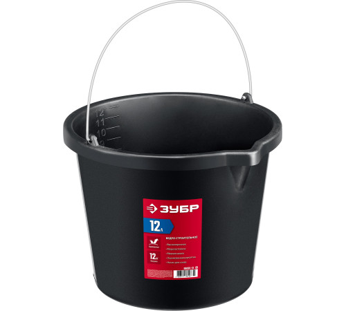 ЗУБР 12 л, высокопрочное с носиком, строительное пластиковое ведро (06093-12) купить  в Сочи