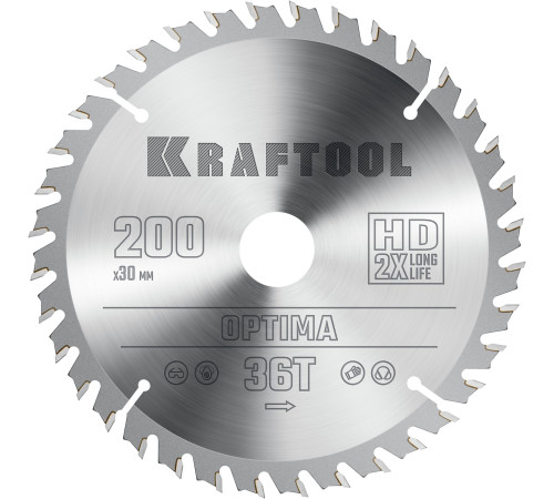 KRAFTOOL Optima, 200 х 30 мм, 36Т, пильный диск по дереву (36951-200-30) купить  в Сочи
