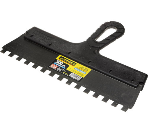 STAYER PROFlat, 300 мм, зуб 10 х 10 мм, пластиковая ручка, зубчатый, нержавеющий фасадный шпатель, Professional (1009-30-10) купить  в Сочи