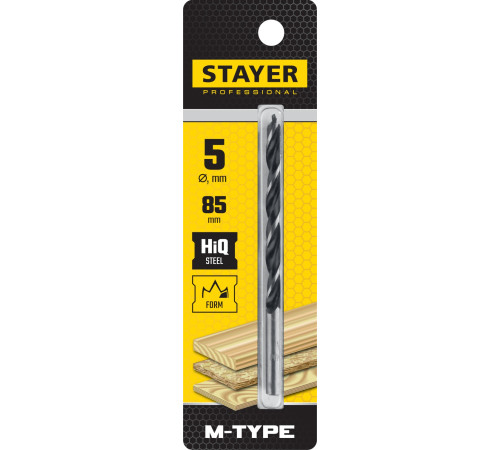 STAYER M-type, 5.0 x 85/45 мм, М-образная заточка, спиральное сверло по дереву (2942-085-05) купить  в Сочи