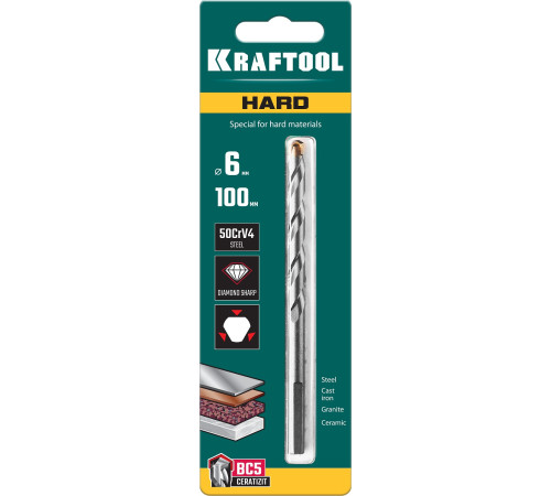KRAFTOOL Hard, 6 х 100 мм, тв.сплав ВС5, сверло специальное по твёрдым материалам (29177-100-6) купить  в Сочи