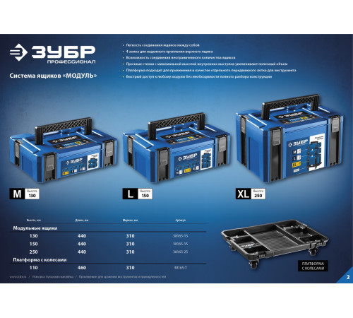 ЗУБР МОДУЛЬ-25, 440 х 310 х 250 мм, (17″), размер XL, пластиковый ящик для инструментов, Профессионал (38165-25) купить  в Сочи