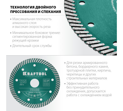 KRAFTOOL Turbo, 125 мм, (22.2 мм, 10 х 2.4 мм), сегментированный алмазный диск (36682-125) купить в Сочи KRAFTOOL Turbo, 125 мм, (22.2 мм, 10 х 2.4 мм), сегментированный алмазный диск (36682-125) купить в Сочи