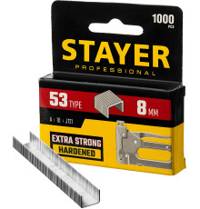 STAYER тип 53 (A/10/JT21), 8 мм, 1000 шт, калибр 23GA, скобы для степлера, Professional (3159-08)