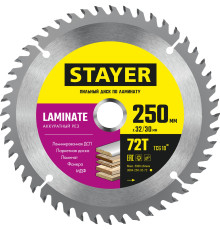 STAYER Laminate, 250 x 32/30 мм, 72Т, аккуратный рез, пильный диск по ламинату (3684-250-32-72)