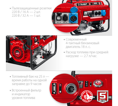 ЗУБР 8000 Вт, бензиновый генератор с электростартером (СБ-8000Е) купить  в Сочи