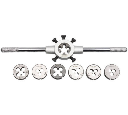 ЗУБР 8 предм., сталь 9ХС, набор плашек на карточке (28128-H8) купить  в Сочи