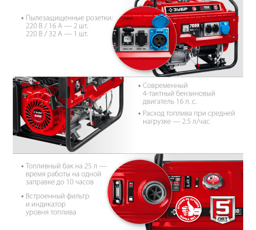 ЗУБР 7000 Вт, бензиновый генератор с электростартером (СБ-7000Е) купить  в Сочи