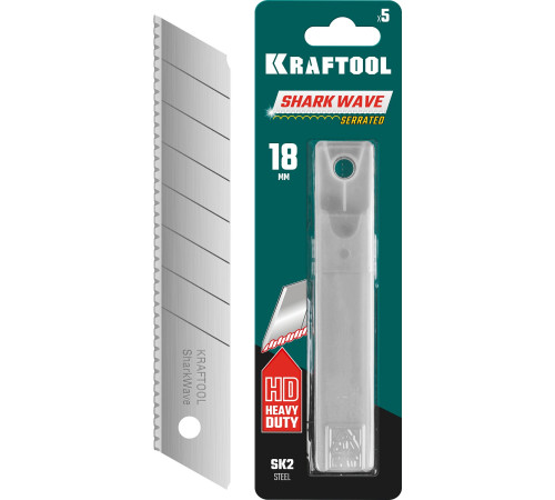 KRAFTOOL 18 мм, 5 шт, серрейторные сегментированные лезвия для сложных материалов (09604-18-S5) купить  в Сочи