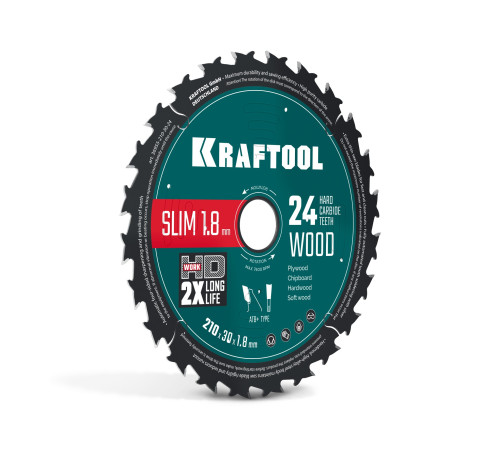 KRAFTOOL Slim wood cut 210 х 30 x 1.8 мм, 24Т, диск пильный по дереву, (36955-210-30-24) купить  в Сочи