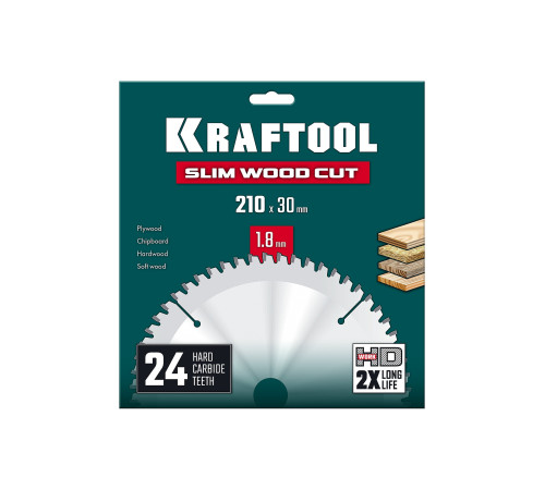 KRAFTOOL Slim wood cut 210 х 30 x 1.8 мм, 24Т, диск пильный по дереву, (36955-210-30-24) купить  в Сочи