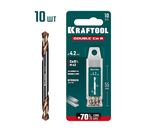 KRAFTOOL DOUBLE Сo-8 4.2х55мм, Сверло двухстороннее по металлу, сталь M42(+8%Co), класс А (29654-4.2-10) купить  в Сочи
