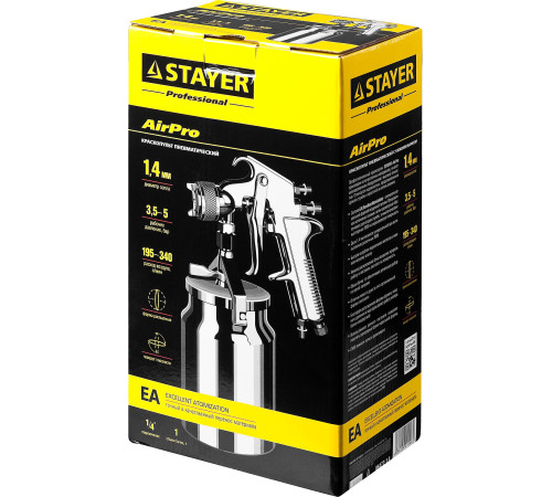 STAYER AirPro S, EA 1.4 мм, пневматический краскопульт с нижним бачком, Professional (06477-1.4) купить в Сочи STAYER AirPro S, EA 1.4 мм, пневматический краскопульт с нижним бачком, Professional (06477-1.4) купить в Сочи