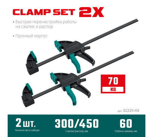 KRAFTOOL 2Х, 300/450 мм, 2 шт, набор пистолетных струбцин (32225-H2) купить  в Сочи KRAFTOOL 2Х, 300/450 мм, 2 шт, набор пистолетных струбцин (32225-H2) купить  в Сочи